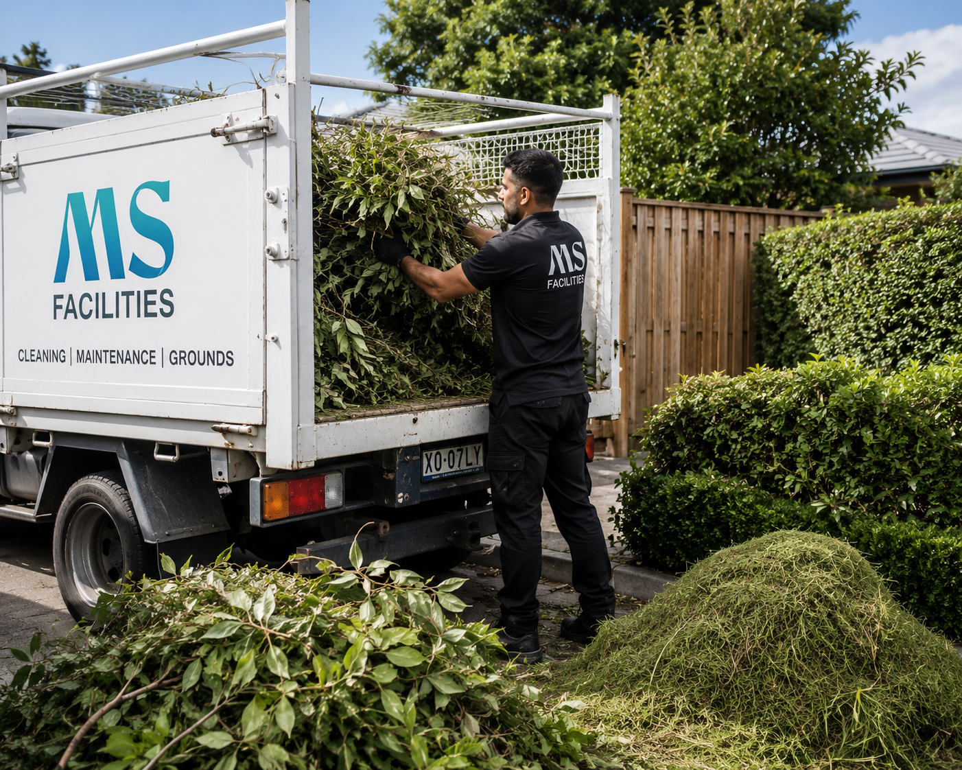 Green waste and garden branches loaded for eco-friendly disposal